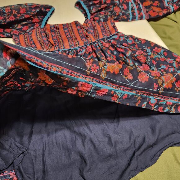 NWT free People Endless Afternoon Boho Mini Dress Balloon Sleeve  SZ L - Picture 13 of 16